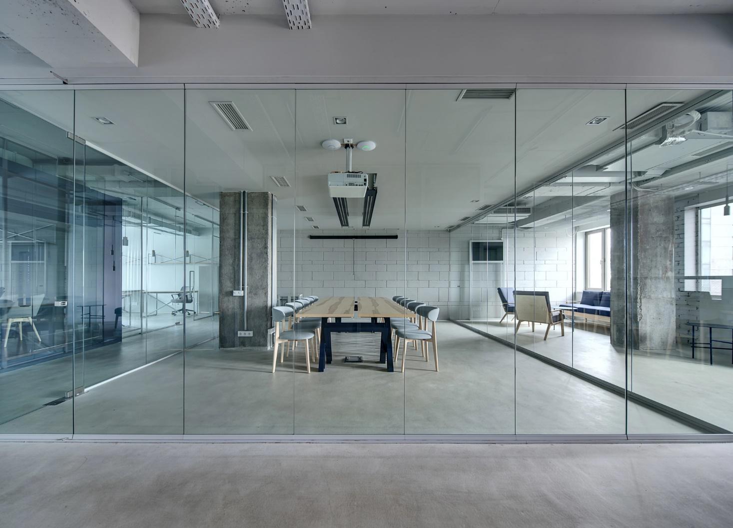 Glass partition in office